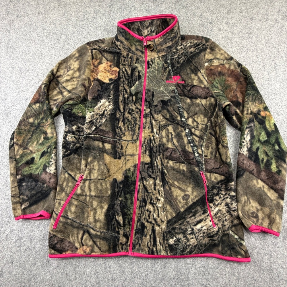 Mossy Oak Women XXL Camo Fleece Full Zip Jacket Pink Trim Thumbholes W316236